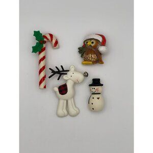 4 pc Lot Christmas Brooches Snowman, Candy Cane, Reindeer, Owl
